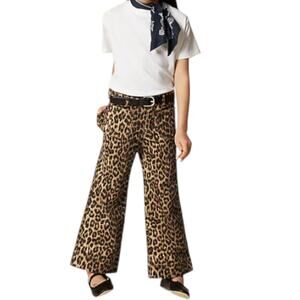 J.Crew Crewcuts Sailor Denim Trouser Leopard Print Girls Size 10 CL775 New